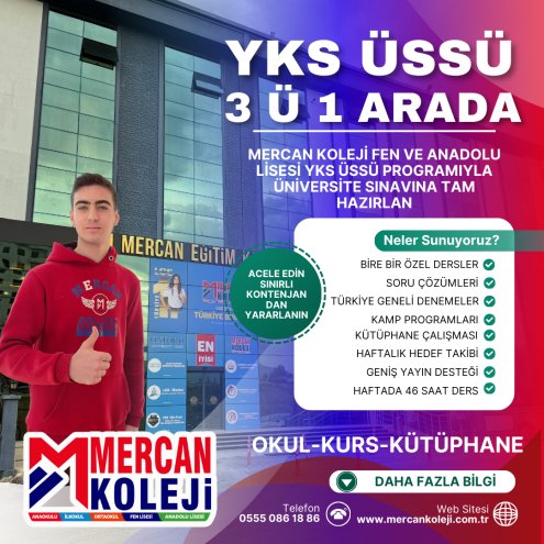 Okul, Kurs, Kütüphane YKS ÜSSÜnde Üçü Bir Arada.Mercan Koleji Malatya Fen ve Anadolu Lisesi YKS ÜSSÜ